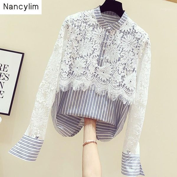 korean lace shirt woman autumn fashion hollow stitching stripe long sleeve shirts girls lady stand collar blouse women's blouses &, White
korean lace shirt woman autumn fashion hollow stitching stripe long sleeve shirts girls lady stand collar blouse women's blouses &, White