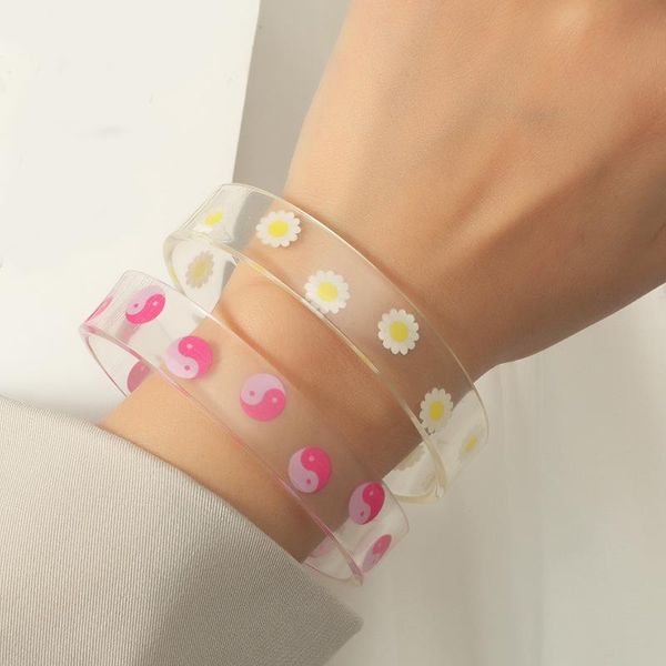 link, chain 2pc resin jewelry yin yang fruit pattern open bracelets for women c shape transparent white color girl summer accessories, Black
link, chain 2pc resin jewelry yin yang fruit pattern open bracelets for women c shape transparent white color girl summer accessories, Black