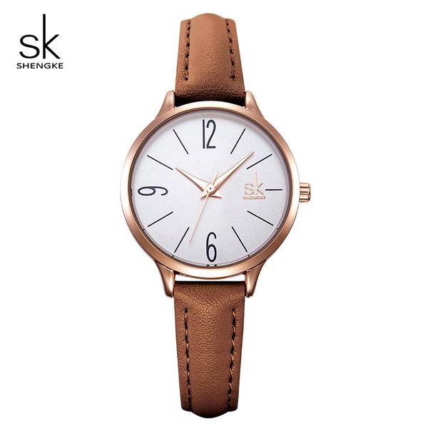 wristwatches shengke brand simple ladies quartz watch women leather strap fashion sk wrist watches 2021 montre femme female clock, Slivery;brown
wristwatches shengke brand simple ladies quartz watch women leather strap fashion sk wrist watches 2021 montre femme female clock, Slivery;brown