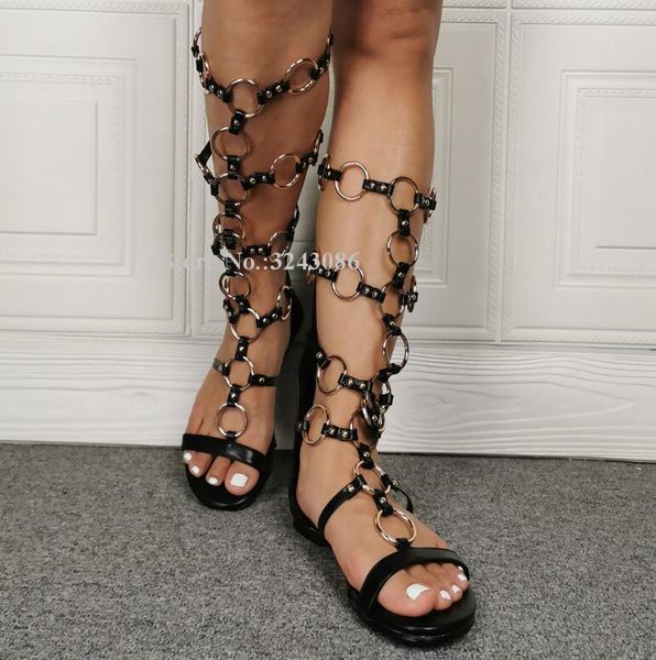 boots woman black leather metal ring decor flat long sandals fashion real pos casual shoes lady knee high
boots woman black leather metal ring decor flat long sandals fashion real pos casual shoes lady knee high