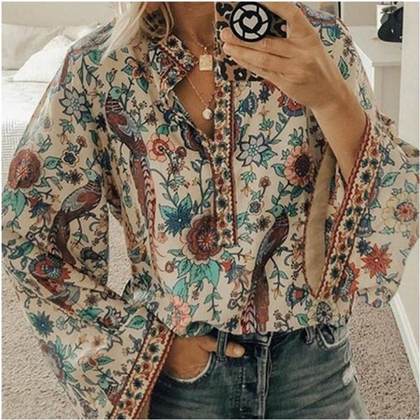 women's blouses & shirts 2021 boho blouse floral print lantern sleeve shirt lace-up tassel o neck women spring summer chic 5xl, White
women's blouses & shirts 2021 boho blouse floral print lantern sleeve shirt lace-up tassel o neck women spring summer chic 5xl, White