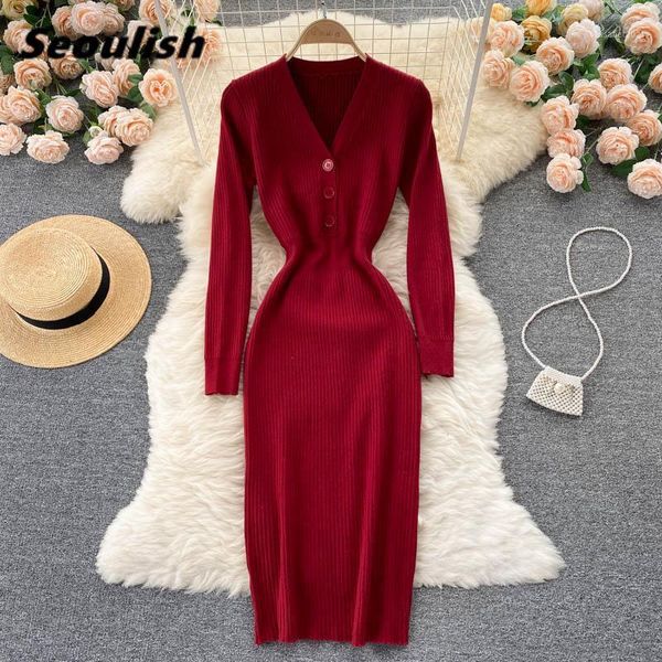 casual dresses seoulish autumn winter 2021 knitted buttons high waist long sleeve v-neck sheath bodycon sweater dress female, Black;gray
casual dresses seoulish autumn winter 2021 knitted buttons high waist long sleeve v-neck sheath bodycon sweater dress female, Black;gray