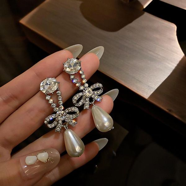 dangle & chandelier korean style bowknot crystal earrings for women pearl weddings party jewelry accessories, Silver
dangle & chandelier korean style bowknot crystal earrings for women pearl weddings party jewelry accessories, Silver