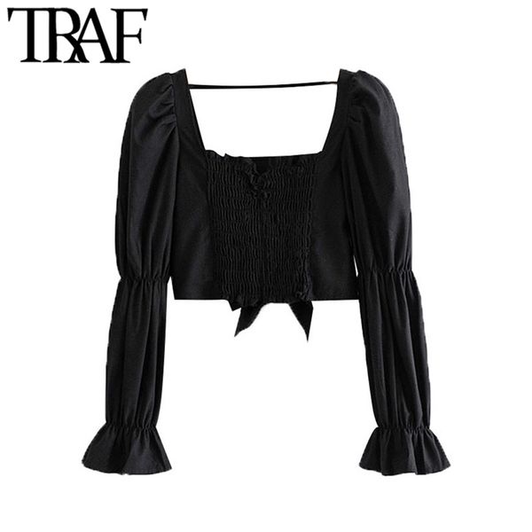 women fashion back bow tied cropped blouses vintage long sleeve elastic smocked female shirts blusas chic 210507, White
women fashion back bow tied cropped blouses vintage long sleeve elastic smocked female shirts blusas chic 210507, White