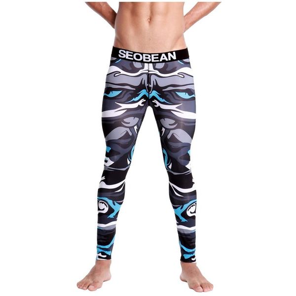 men's camouflage print slim sweatpants leggings trousers cotton breathable sports thermal underwear pants, Black 
men's camouflage print slim sweatpants leggings trousers cotton breathable sports thermal underwear pants, Black