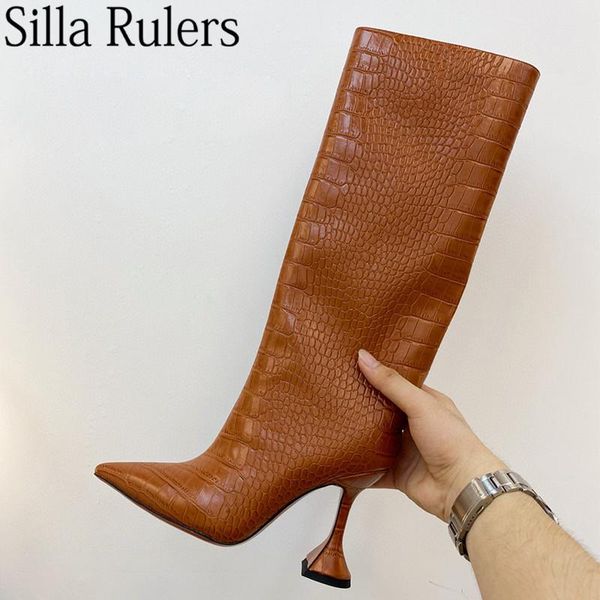 boots crocodile pattern knee high woman pointed toe real leather knight thin heels motoycycle, Black
boots crocodile pattern knee high woman pointed toe real leather knight thin heels motoycycle, Black