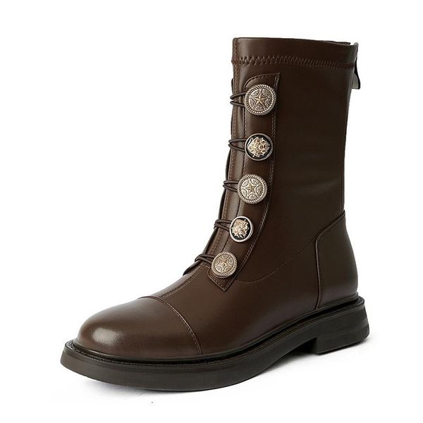 boots button ankle women shoes round toe metal buckle strap flat back zipper autumn winter korean mid-tube motorcycle, Black
boots button ankle women shoes round toe metal buckle strap flat back zipper autumn winter korean mid-tube motorcycle, Black