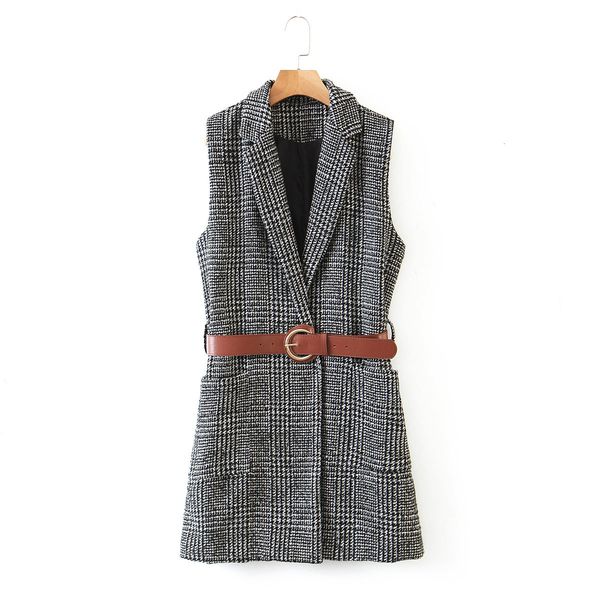 q2586 women's wear 2021 autumn winter medium long thousand bird lattice vt coat with belt for women, Black;white
q2586 women's wear 2021 autumn winter medium long thousand bird lattice vt coat with belt for women, Black;white