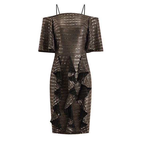 women gold strapless spaghetti strap short sleeve sequined ruffle mini dress summer high street d2501 210514, Black;gray
women gold strapless spaghetti strap short sleeve sequined ruffle mini dress summer high street d2501 210514, Black;gray