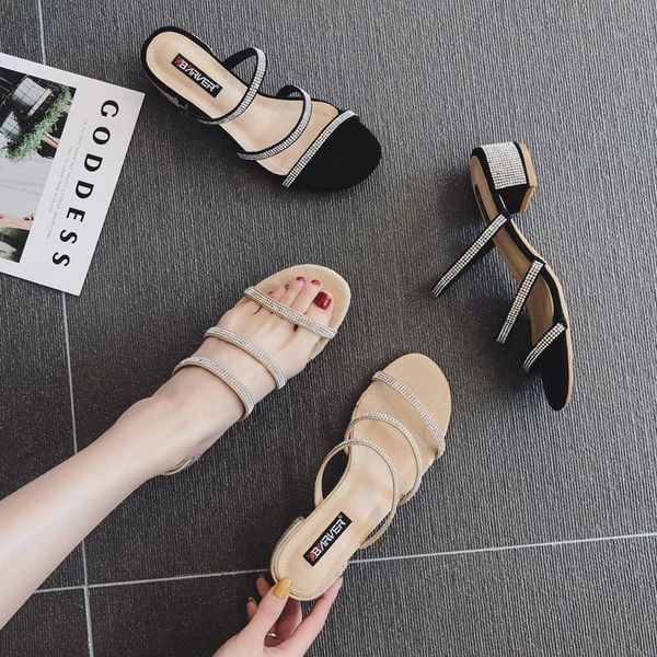slippers plus size 43 diamond women summer shoes 2021 block heels slip on narrow band slides for zapatos para mujer rb29, Black
slippers plus size 43 diamond women summer shoes 2021 block heels slip on narrow band slides for zapatos para mujer rb29, Black