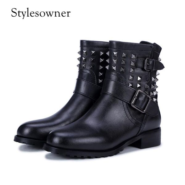 boots stylesowner 2021 test genuine leather ankle zipper thick bottom with rivet low heels round female, Black
boots stylesowner 2021 test genuine leather ankle zipper thick bottom with rivet low heels round female, Black