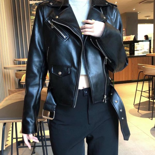 women's jackets selling fashion british versatile trend handsome locomotive belt leather jacket, Black;brown
women's jackets selling fashion british versatile trend handsome locomotive belt leather jacket, Black;brown
