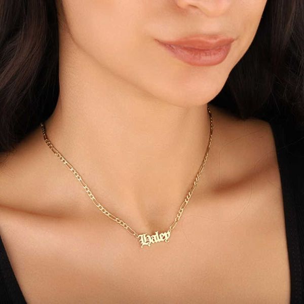 custom women's ancient english name necklace, figaro gold chain, neck zipper with stainless steel nameplate, gift jewelry, Silver
custom women's ancient english name necklace, figaro gold chain, neck zipper with stainless steel nameplate, gift jewelry, Silver