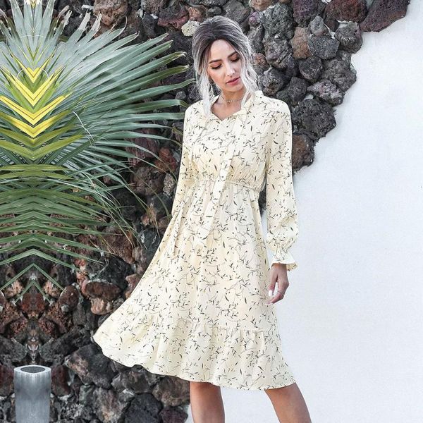 casual dresses spring summer chiffon floral dress women bow full sleeve high waist slim knee length party for, Black;gray
casual dresses spring summer chiffon floral dress women bow full sleeve high waist slim knee length party for, Black;gray
