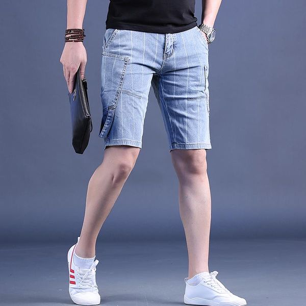 men's shorts baggy denim summer fashion striped casual light blue multi-pocket short jeans, White;black
men's shorts baggy denim summer fashion striped casual light blue multi-pocket short jeans, White;black