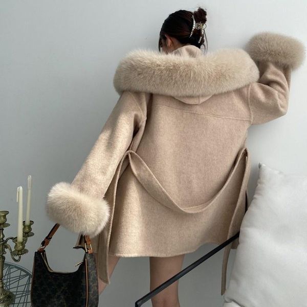 women's wool & blends real women fur collar overcoat elegant belt medium-long hooded coat luxury ol style winter warm outerwear female, Black
women's wool & blends real women fur collar overcoat elegant belt medium-long hooded coat luxury ol style winter warm outerwear female, Black