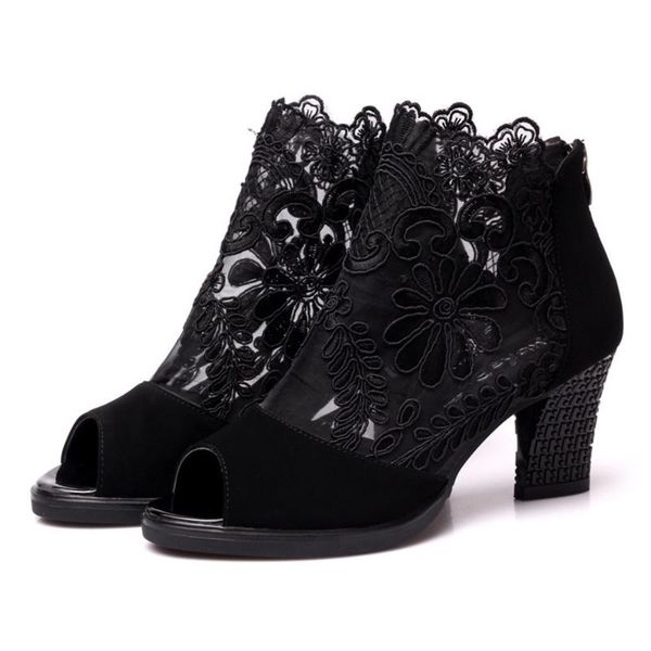 sandals women's plus size high heels thick heel lace fish mouth shoes fashion, Black
sandals women's plus size high heels thick heel lace fish mouth shoes fashion, Black