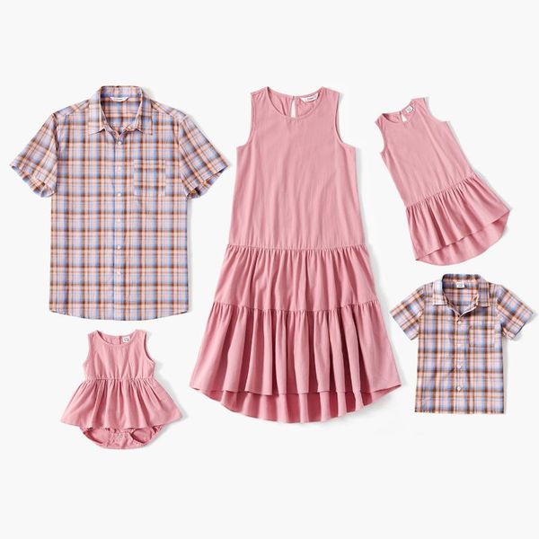 patpat summer mosaic family 100% cotton matching sets (solid ruffle hem tank dresses - plaid rompers ) outfits, Blue
patpat summer mosaic family 100% cotton matching sets (solid ruffle hem tank dresses - plaid rompers ) outfits, Blue