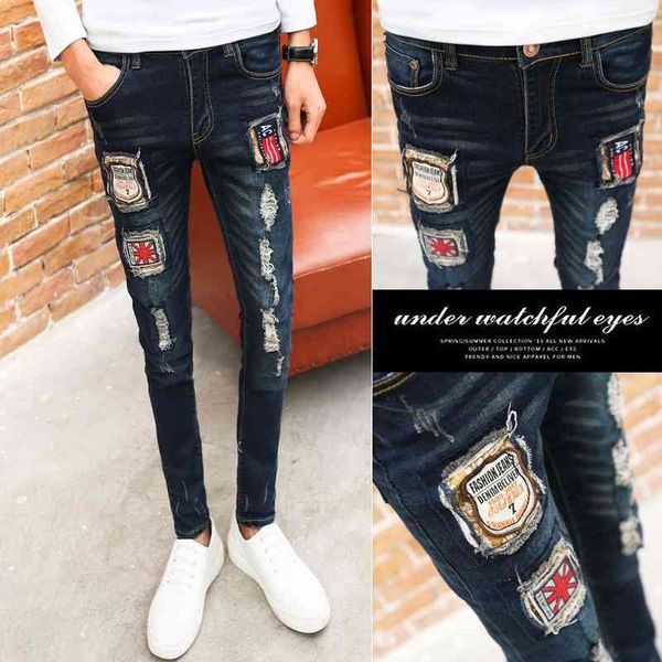 men's jeans teenager denim men's small feet trend spring autumn tight-fitting stretch scratched hole patch beggar pants youth trou, Blue
men's jeans teenager denim men's small feet trend spring autumn tight-fitting stretch scratched hole patch beggar pants youth trou, Blue