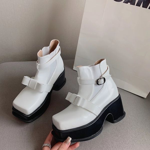 white platform boots punk square toe high heels fashion bow women ankle female womens shoes vrouwen laarzen, Black
white platform boots punk square toe high heels fashion bow women ankle female womens shoes vrouwen laarzen, Black