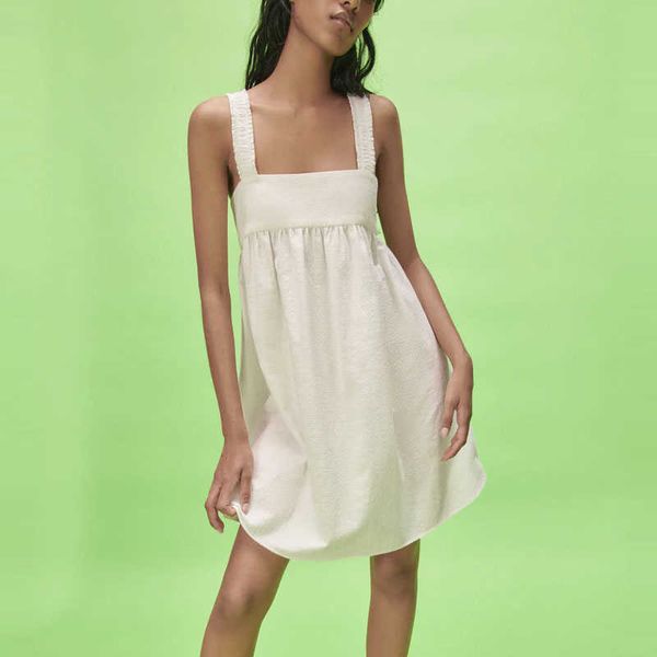 za women textured weave mini summer dress sleeveless straps elastic white beach dress back zip woman pleat loose dresses 210602, Black;gray
za women textured weave mini summer dress sleeveless straps elastic white beach dress back zip woman pleat loose dresses 210602, Black;gray