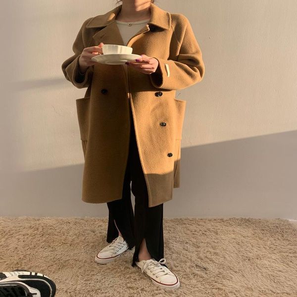 women's wool & blends double sided cashmere coat autumn and winter 2021 korean row button medium long loose, Black
women's wool & blends double sided cashmere coat autumn and winter 2021 korean row button medium long loose, Black