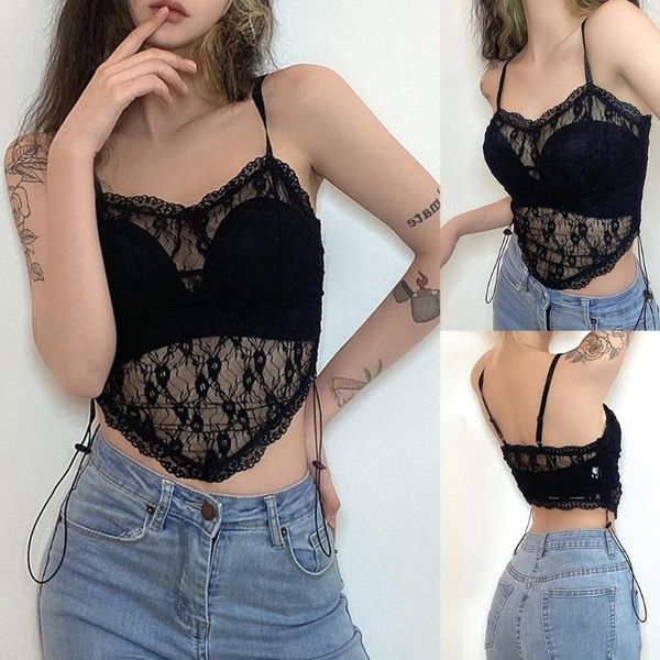 camisoles & tanks women floral lace crop backless sheer mesh ruched drawstring camis vest, Black;white 
camisoles & tanks women floral lace crop backless sheer mesh ruched drawstring camis vest, Black;white