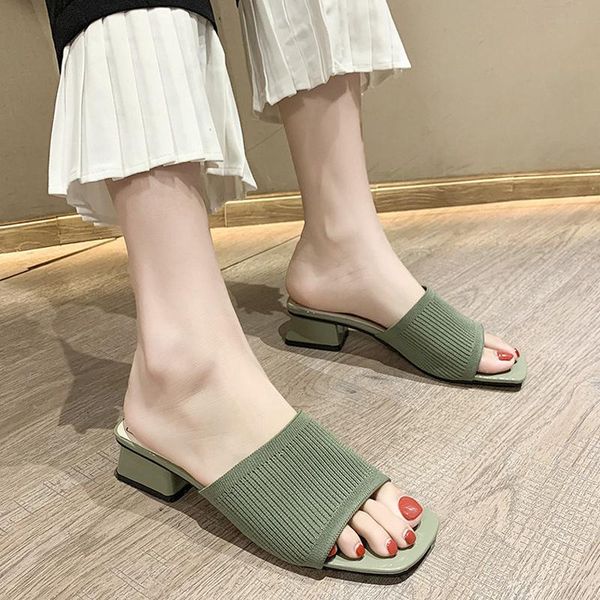 slippers women shoes outdoor summer fashion knitted stretch block heels slides open toe sandalias zapatos mujer verano 2021, Black
slippers women shoes outdoor summer fashion knitted stretch block heels slides open toe sandalias zapatos mujer verano 2021, Black