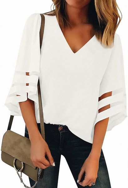 lookbookstore women's v neck mesh panel blouse 3/4 bell sleeve loose shirt t28k#, White
lookbookstore women's v neck mesh panel blouse 3/4 bell sleeve loose shirt t28k#, White