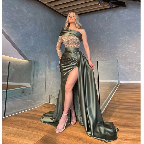 one shoulder mermaid evening dresses beads illsuion pleat satin side split full sleeve zipper a-line special occasion dress prom gowns novia, Black;red
one shoulder mermaid evening dresses beads illsuion pleat satin side split full sleeve zipper a-line special occasion dress prom gowns novia, Black;red