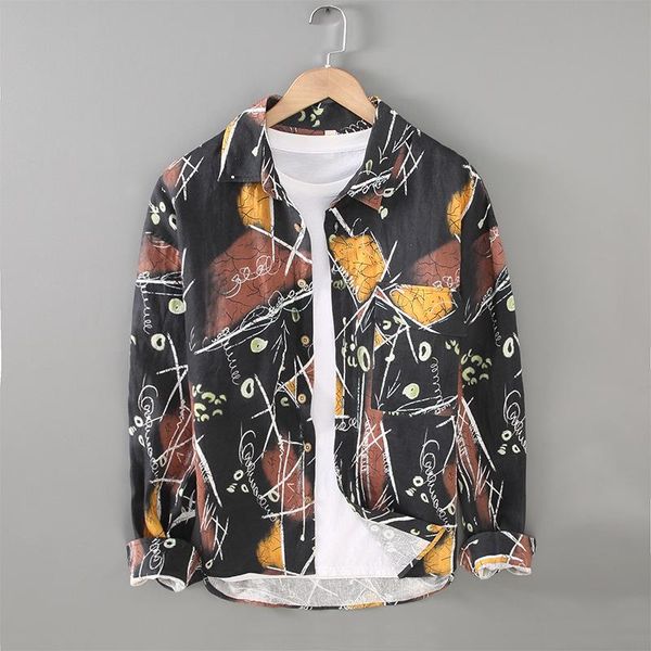 men's casual shirts men clothing 2021 spring autumn style printed floral long-sleeved linen shirt lapel camisas para hombre, White;black
men's casual shirts men clothing 2021 spring autumn style printed floral long-sleeved linen shirt lapel camisas para hombre, White;black