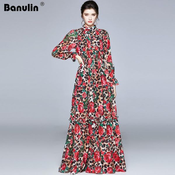 fashion designer maxi dresses women runway stand collar elastic waist ruffles leopard floral print chiffon long party casual, Black;gray
fashion designer maxi dresses women runway stand collar elastic waist ruffles leopard floral print chiffon long party casual, Black;gray