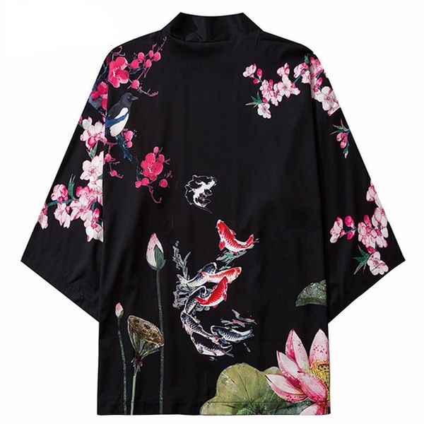 men's jackets japanese kimono jacket koi fish print 2021 men harajuku streetwear coat casual thin gown japan style black white, Black;brown
men's jackets japanese kimono jacket koi fish print 2021 men harajuku streetwear coat casual thin gown japan style black white, Black;brown
