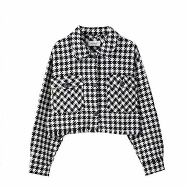 autumn women british style retro fashion temperament wild single-breasted pocket female houndstooth short shirt 210531, White
autumn women british style retro fashion temperament wild single-breasted pocket female houndstooth short shirt 210531, White