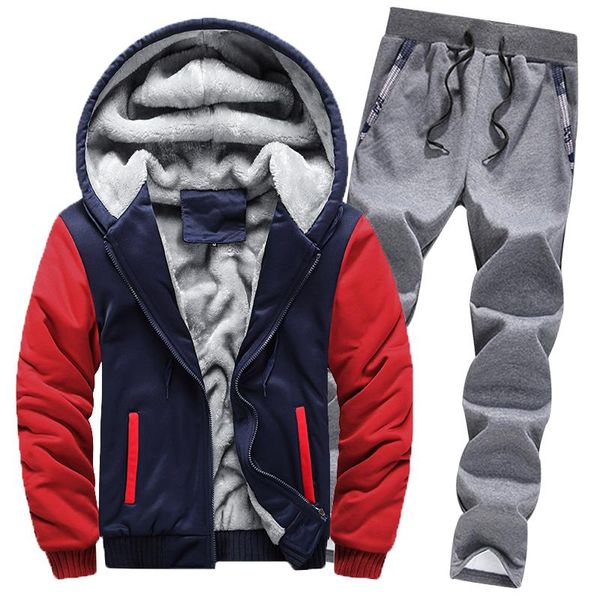 men's tracksuits winter men traclsuit casual patchwork set suit thick fleece jackets coat pants 2 piece sets warm hoodie sportswear, Gray
men's tracksuits winter men traclsuit casual patchwork set suit thick fleece jackets coat pants 2 piece sets warm hoodie sportswear, Gray
