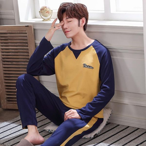 men's sleepwear men pajama full cotton o-neck raglan sleeves splice home clothes plus size l-4xl male underwear set, Black;brown
men's sleepwear men pajama full cotton o-neck raglan sleeves splice home clothes plus size l-4xl male underwear set, Black;brown