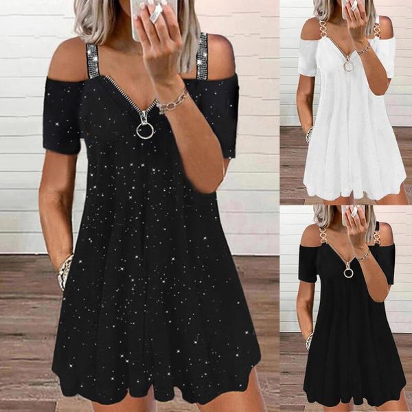 casual dresses off shoulder v-neck summer dress es for women loose short sleeve chain strap sundress vestidos lady zipper, Black;gray
casual dresses off shoulder v-neck summer dress es for women loose short sleeve chain strap sundress vestidos lady zipper, Black;gray