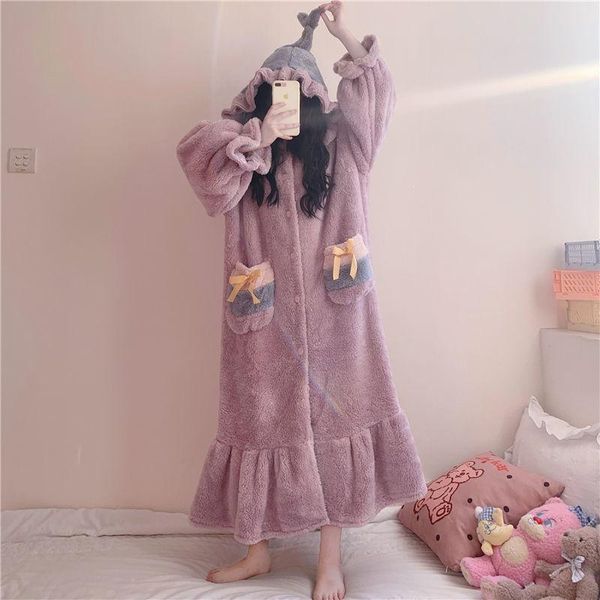 women's sleepwear purple cute hooded nightdress coral fleece autumn winter night gown long pajamas soft and fluffy home service, Black;red
women's sleepwear purple cute hooded nightdress coral fleece autumn winter night gown long pajamas soft and fluffy home service, Black;red