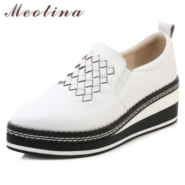 dress shoes meotina high heels women pumps natural genuine leather platform wedge heel cow pointed toe lady size 39, Black