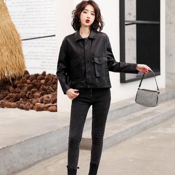 leather women's short fashion small man spring and autumn new 2021 single breasted leather jacket pu motorcycle top, Black
leather women's short fashion small man spring and autumn new 2021 single breasted leather jacket pu motorcycle top, Black