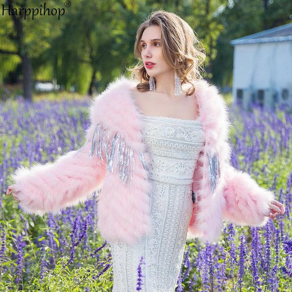 women's fur & faux coat female v-neck car manual tassel sequins tide autumn and winter european station clothing, Black
women's fur & faux coat female v-neck car manual tassel sequins tide autumn and winter european station clothing, Black
