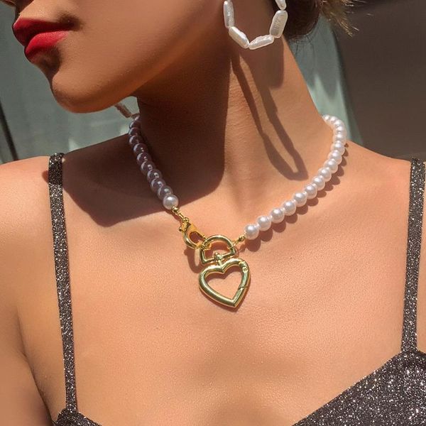 chokers fashion imitation pearl choker exaggerated punk simple gold color metal heart pendant short collar necklace for women gift, Golden;silver
chokers fashion imitation pearl choker exaggerated punk simple gold color metal heart pendant short collar necklace for women gift, Golden;silver