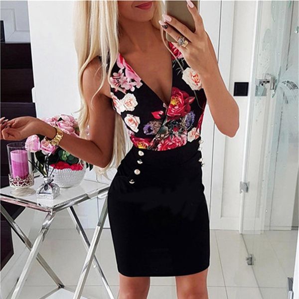 women dresses flower print bodycon dress multicolor v neck side pockets slim hips robe moulante for sleeveless party, Black;gray
women dresses flower print bodycon dress multicolor v neck side pockets slim hips robe moulante for sleeveless party, Black;gray