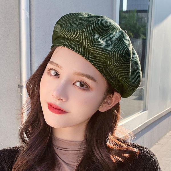 berets korean version of autumn and winter women's beret pure color simple literary painter hat fashion striped ladies, Blue;gray
berets korean version of autumn and winter women's beret pure color simple literary painter hat fashion striped ladies, Blue;gray