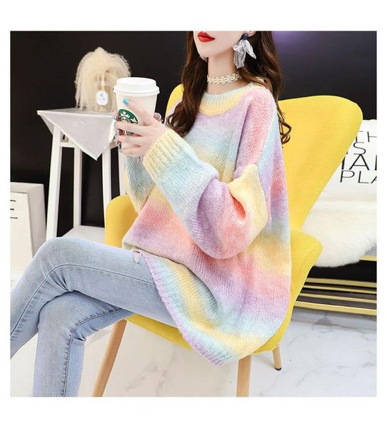 women's sweaters rainbow sweater pullover autumn loose lazy style japanese knit, White;black
women's sweaters rainbow sweater pullover autumn loose lazy style japanese knit, White;black