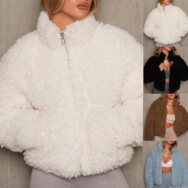 women's wool & blends winter women solid coats zipper stand-up collar plush jacket long sleeve cardigan warm teddy coat lady outwear, Black
women's wool & blends winter women solid coats zipper stand-up collar plush jacket long sleeve cardigan warm teddy coat lady outwear, Black