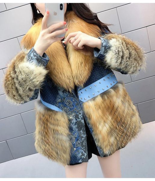 women's fur & faux winter jacket with real red collar female denim coats natural cuff femme warm outwear cloth, Black
women's fur & faux winter jacket with real red collar female denim coats natural cuff femme warm outwear cloth, Black