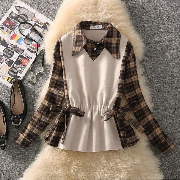 women 2021 autumn winter long sleeve fashion blouses female wool patchwork blouse shirt ladies plaid casual warm shirts e03 women's &, White
women 2021 autumn winter long sleeve fashion blouses female wool patchwork blouse shirt ladies plaid casual warm shirts e03 women's &, White