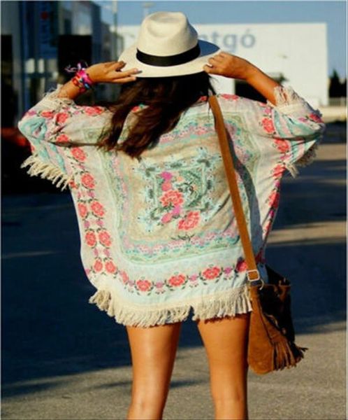 arrival boho fringe floral kimono women shirt cardigan tassels beach cover up cape jacket, White
arrival boho fringe floral kimono women shirt cardigan tassels beach cover up cape jacket, White