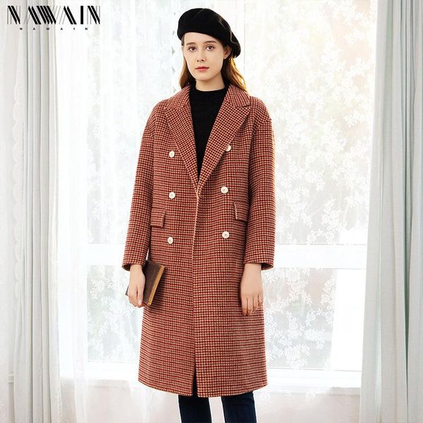 women's wool & blends mid-length double-sided woolen coat, long-sleeved loose, plaid coat, Black
women's wool & blends mid-length double-sided woolen coat, long-sleeved loose, plaid coat, Black